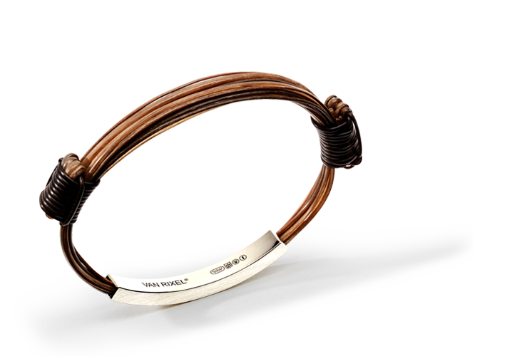Een luxe, High End 925 zilveren heren- of dames-armband, handgemaakt met exclusief bruin Olifantenhaar en schuifknopen - Small